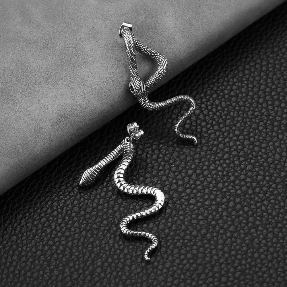 Snake Earrings Stainless Steel Gothic Punk Stud Jewelry Gift for Women